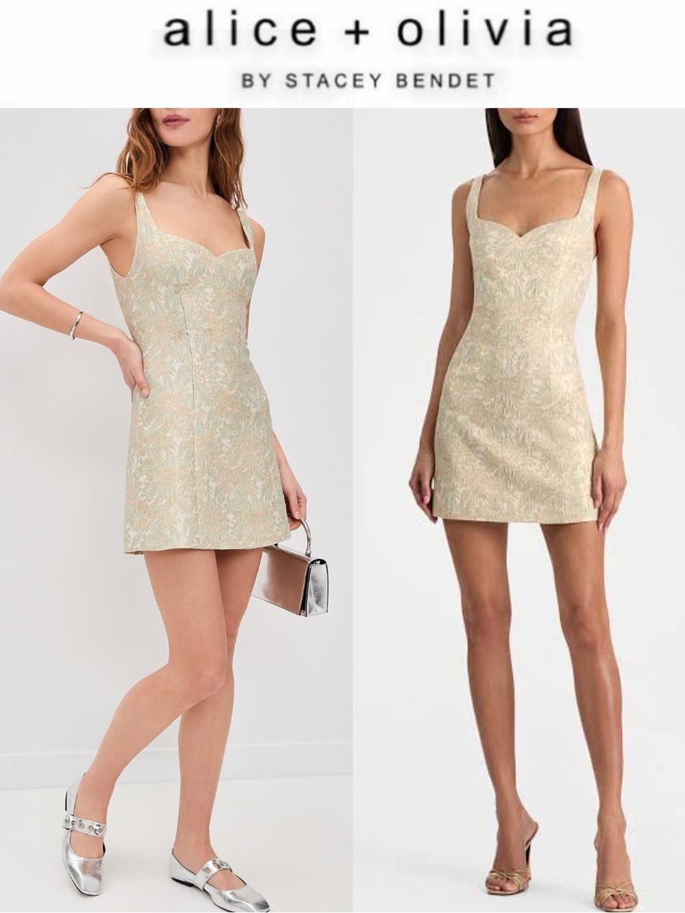 ALICE + OLIVIA Eve Sweetheart Mini Dress Off White/Sage Sz 2 NWT $495
